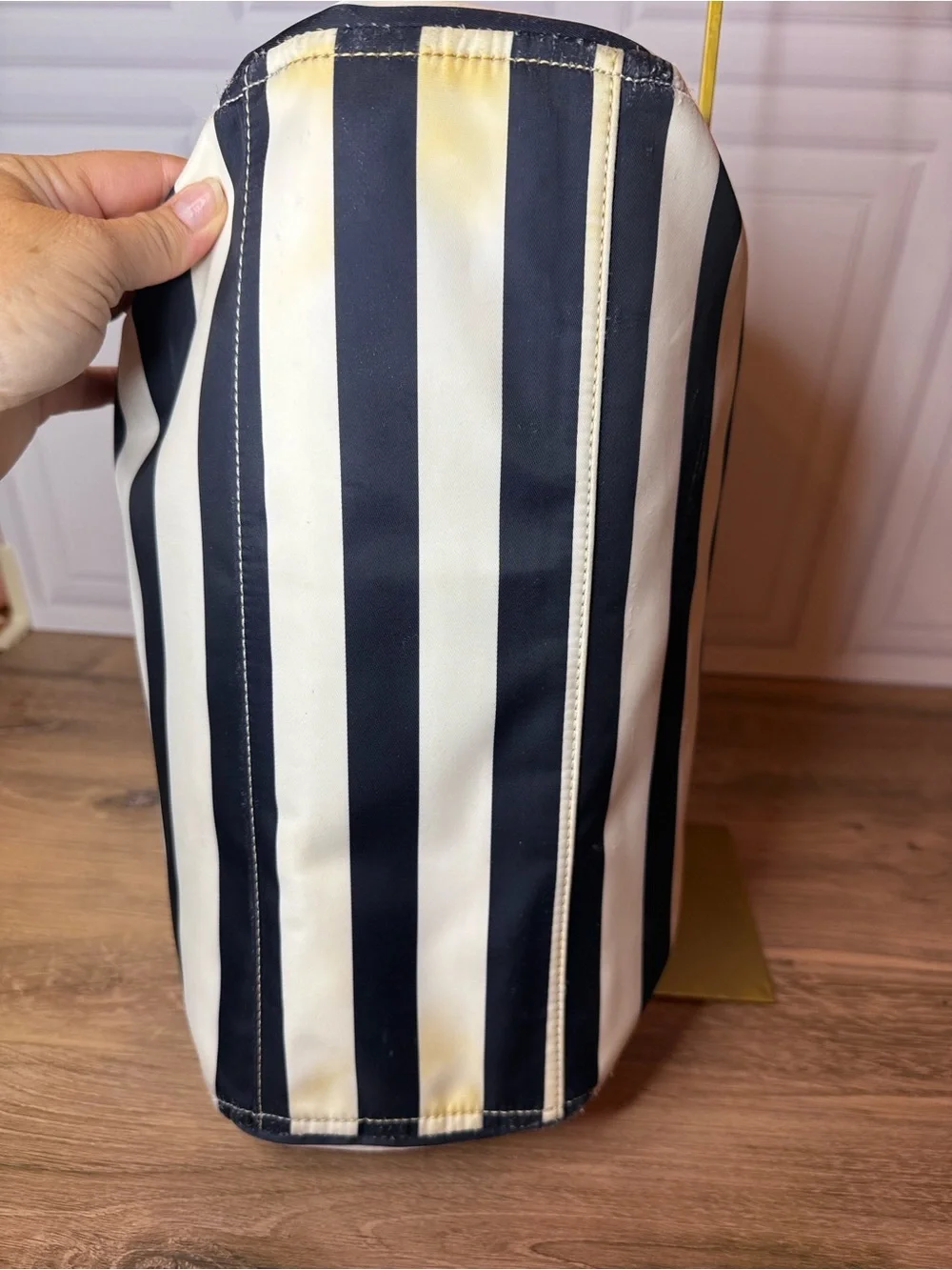 Kate Spade New York Navy & White Striped Nylon Zip Tote Large Shoulder Bag